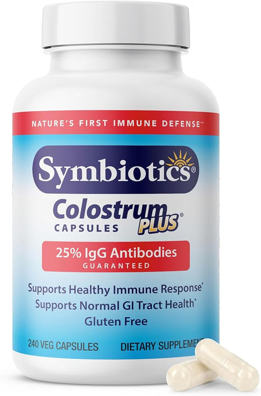 Symbiotics Colostrum 240ct Vegetable Capsules - Immunity Support - Lactoferrin Supplement & Colostrum Protein with Immunoglobulin - 25% lgG Antibodies - Gluten Free