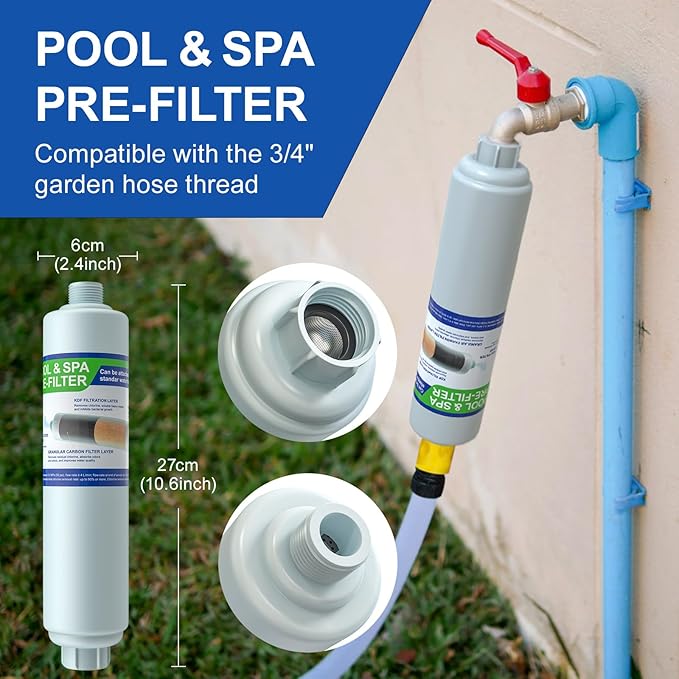 Garden Hose Filter for Filling Hot Tub/Pool/Spa, Greatly Reduces Sediment, Chlorine, Heavy Metals and Odors, Standard 3/4" Garden Hose Thread, Hose Filter, Up to 8,000 Gallons (2 Pack)