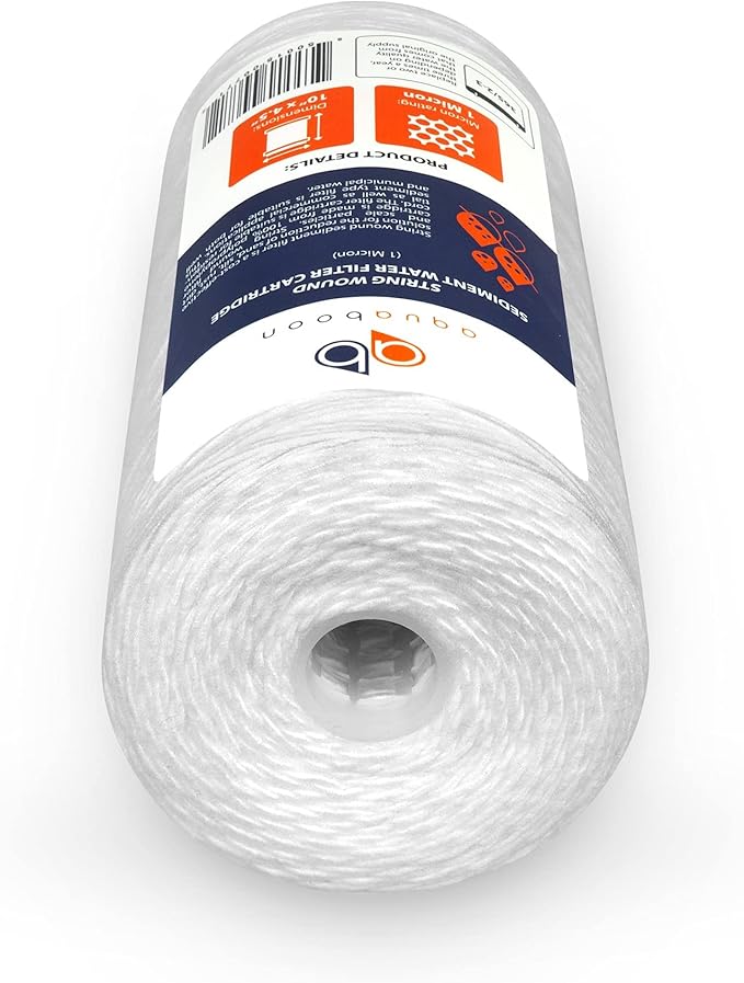 Aquaboon 1 Micron String Wound Water Filter 10x4.5 Replacement - Whole House Water Filter Cartridge Compatible with WP5BB97P,WP10BB97P, AP810, 20-Pack