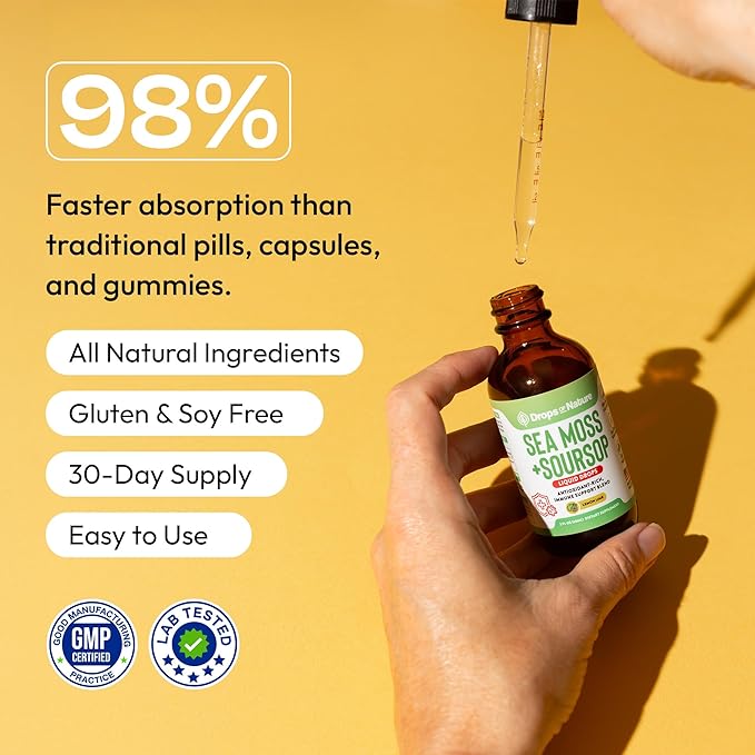Soursop with Sea Moss Liquid Supplement – More Concentrated Than Sea Moss Gel – Easily Mix with Drinks – Soursop Bitters Liquid Drops for Hydration and Immune Support (Lemon Lime, 60mL)