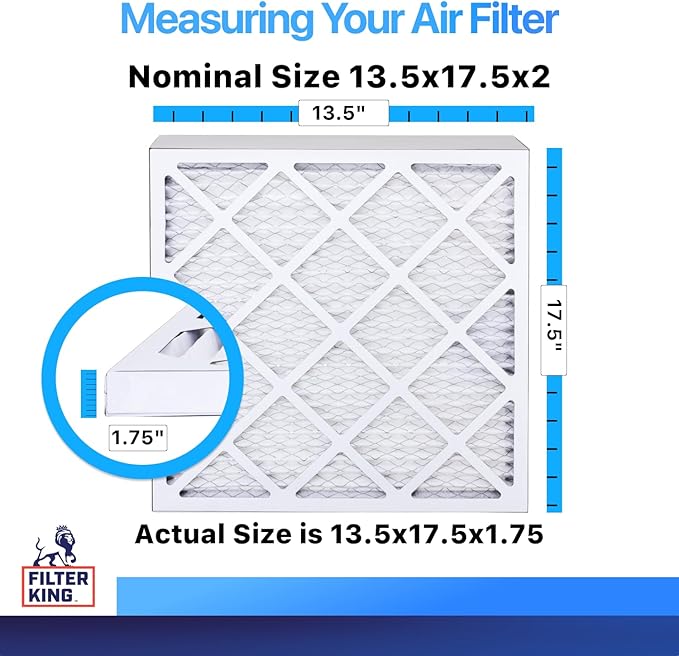 Filter King 13.5x17.5x2 Air Filter | 5-PACK | MERV 8 HVAC Pleated A/C Furnace Filters | MADE IN USA | Actual Size: 13.5 x 17.5 x 1.75"