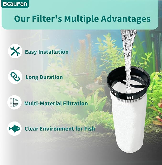 2 Pack 4 Inch Ring Felt Filter Socks 200 μm Compatible with Waterbox Marine X 60.2, 90.3, and 110.4, 2 Pack Black Plastic Aquarium Felt Filter Bags, 4 Inch Diameter by 10.8 Inch Long