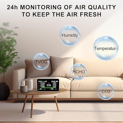 11-in-1 Air Quality Monitor, Indoor CO2/VOC/AQI/PM2.5/Thermometer/Humidity Monitor, Portable Smart Air Quality Meters, Air Quality Tester for Home Office Outdoor, Battery Powered (White)