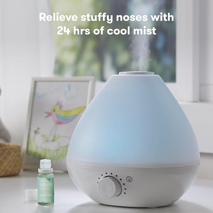 Frida Baby 3-in-1 Cool Mist Humidifier for Baby with Diffuser + Nightlight, Allergy Relief Baby Humidifier for Bedroom, Nursery + Large Rooms, Quiet, Auto Shut Off, Runs +24hrs