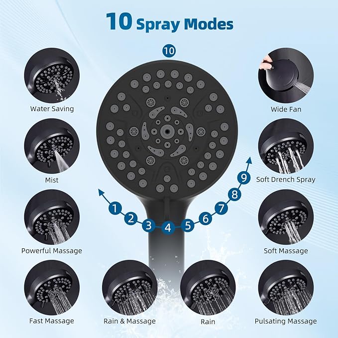 Hibbent All Metal Shower Head, 8'' High Pressure Rain Shower Head/Handheld Showerhead Combo with 16'' Adjustable Arc-shaped Extension Arm, 10 Sprays, 71'' Hose, Showerhead Holder, Oil Rubbed Bronze