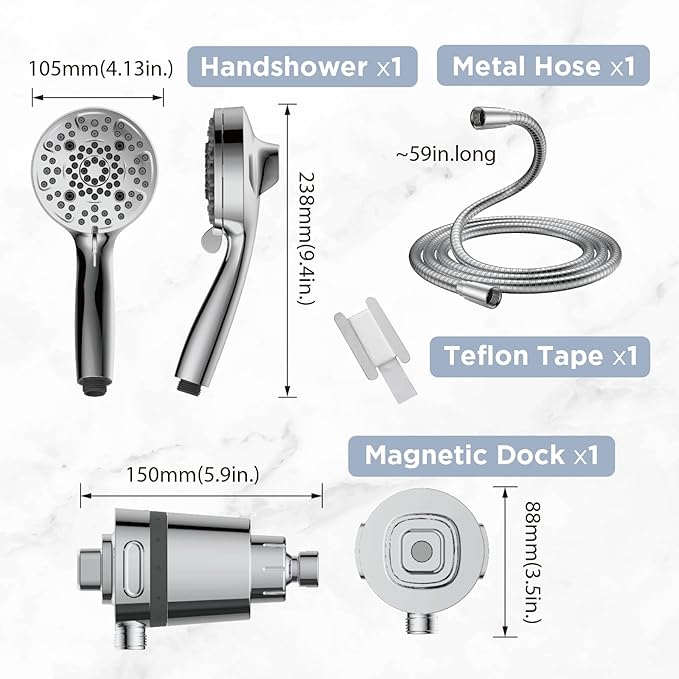 Filtered Shower Head with Handheld, Magnetic Docking System, High Pressure Handheld Shower Head with KDF Filter for Hard Water, 6 Spray Modes, Easy Installation – CP