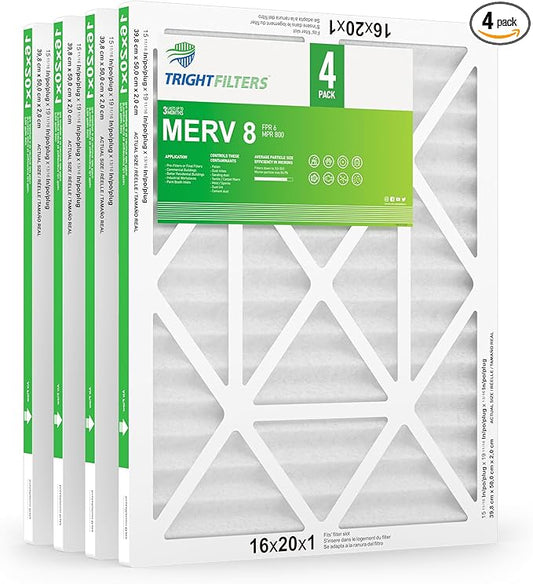 16x20x1 Air Filter 4 Pack, MERV 8 Pleated Dust Defense Air Filters Replacement Air Conditioner HVAC AC Furnace Filter, Durable and Lightweight