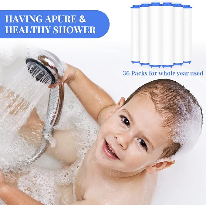 Macarrie 36 Pcs Shower Head Filters 3.7 Inch PP Cotton Filter Cartridge Filter High Pressure Handheld Turbo Fan Shower Heads Filter for Detachable Propeller Jet Sets