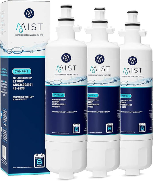 Mist ADQ36006101 Refrigerator Water Filter Replacement for LG LT700P, ADQ36006102, Kenmore 469690, Fridge LFX25978SB – NSF 42 Certified – 3 Pack
