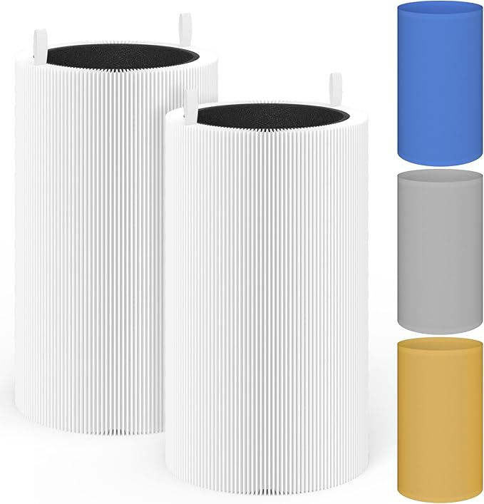 2 Packs 411 Replacement Filter Compatible with Blue Pure 411, 411+, 411 Auto & Mini with 3pcs Outer Cloth Pre-Filter Cover