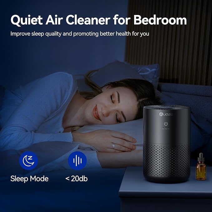 Air Purifiers for Bedroom up to 588 Ft², 20dB Bedroom Air Purifier for Small Room Removes Dust Pets Hair Smoke Odor with Aromatherapy Function(Black)