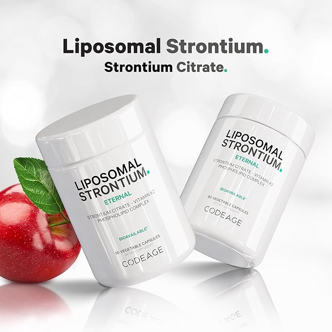 Codeage Liposomal Strontium Supplement - Strontium Citrate, Vitamin K2 MK-7, Liposomal Delivery, Non-GMO, Gluten-Free - 90 Capsules