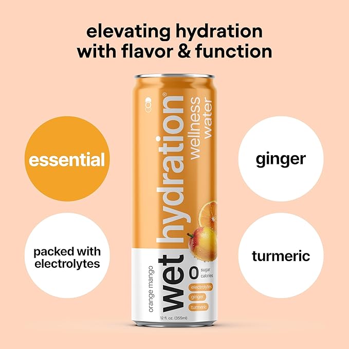 Wet Hydration, Zero Calorie, Functional Wellness Water - Trial Pack (12 Ounce Cans, Pack of 4) - Flavored Water, Hydration Drink, No Sugar, No Artificial Ingredients, Zero Calories (Packaging May Vary)