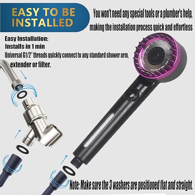 High Pressure Handheld Shower Head High Pressure Shower Heads- High Flow Even with Low Water Pressure - Hand Held Showerhead Set with 59″Replacement Hose/Bracket and Cotton Filters (Black)