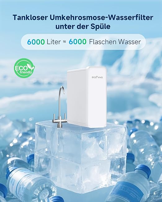 Ecoviva 600GPD Reverse Osmosis Water Filter, 8 Stage Under Sink RO Water Filtration System, Meets NSF/ANSI 58, Fast Flow, 2.5:1 Pure to Drain, Reduces PFAS, White