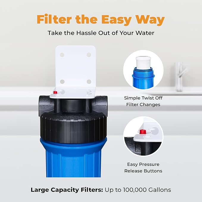 Rotek Water Systems Whole House Water Filtration System | 1-Stage Water Filter System | KDF | Clean Water | Heavy Metal Filter | 20 Inch