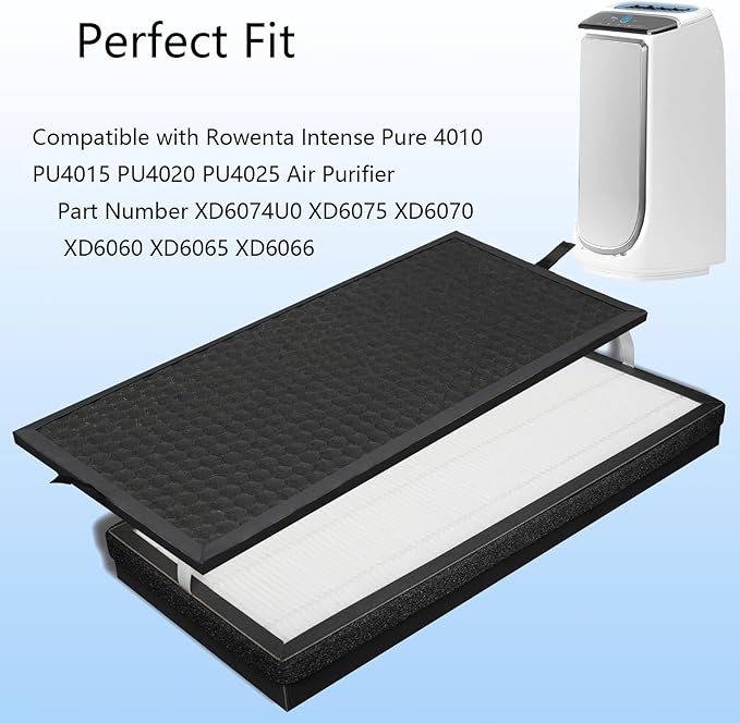 XD6065 Activated Carbon & XD6075 True HEPA Replacement Filter, Compatible with Rowenta PU4020 Intense Pure Air Purifiers, 1 Carbon Odor Eliminator & 1 True HEPA Allergen Remover