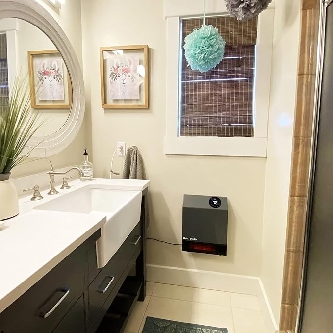 Heat Storm Wall Gray HS-1000-WX Deluxe Indoor Infrared Space Saving-1000 Watts-Remote Control-Home & Office Heater-Safe to Touch Grill, 13x4x17