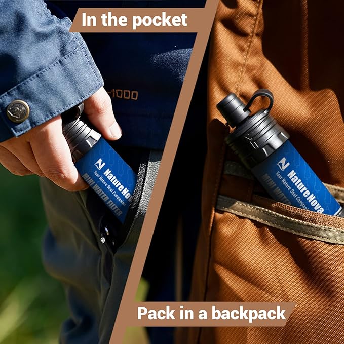 Mini Water Filter NatureNova Portable Emergency Water Filtration System Hiking Camping Straw Survival Gear Emergency Preparedness