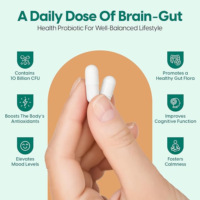 InnerAxis 2-in-1 Brain and Gut Health Probiotic, 10 Billion CFU, 8 Symbiotic Strains for Gut, Psychobiotic, Mood and Brain Support, Acidophilus Probiotic for Women and Men, 30 Servings