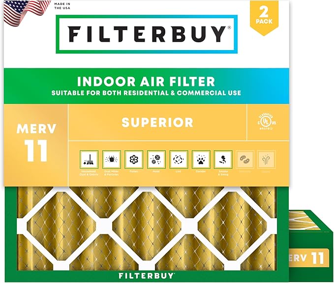 Filterbuy 25x25x4 Air Filter MERV 11 Allergen Defense (2-Pack), Pleated HVAC AC Furnace Air Filters Replacement (Actual Size: 24.50 x 24.50 x 3.63 Inches)