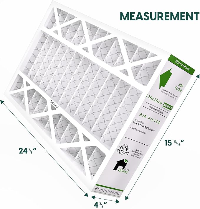 EconoHome 16x25x4 AC Furnace Pleated Air Filter MERV 11 Replacement – Allergen Defense, 3 Pack, Fits Lennox (X6670), Honeywell (FC100A1029) filters. (Actual size: 15.94 x 24.86 x 4.36 Inches)