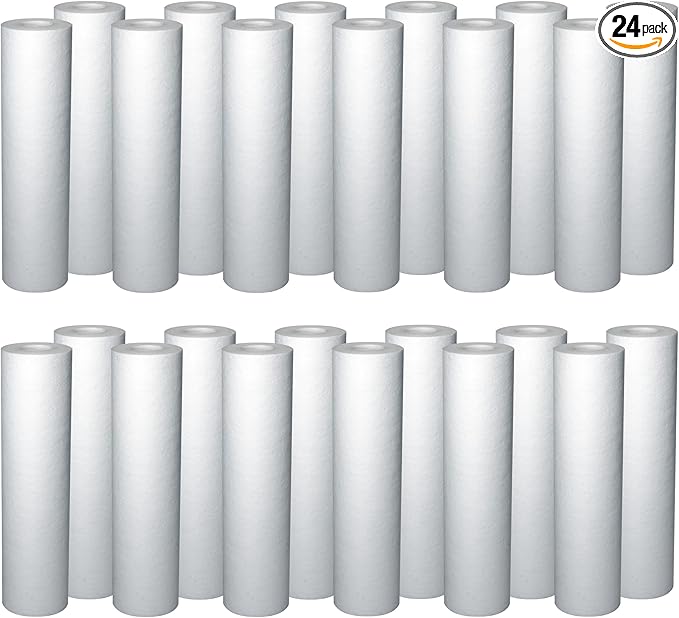 Pentair Pentek P25 Sediment Water Filter, 10-Inch, Under Sink Spun-Bonded Polypropylene Replacement Cartridge, 10" x 2.5", 25 Micron, Pack of 24