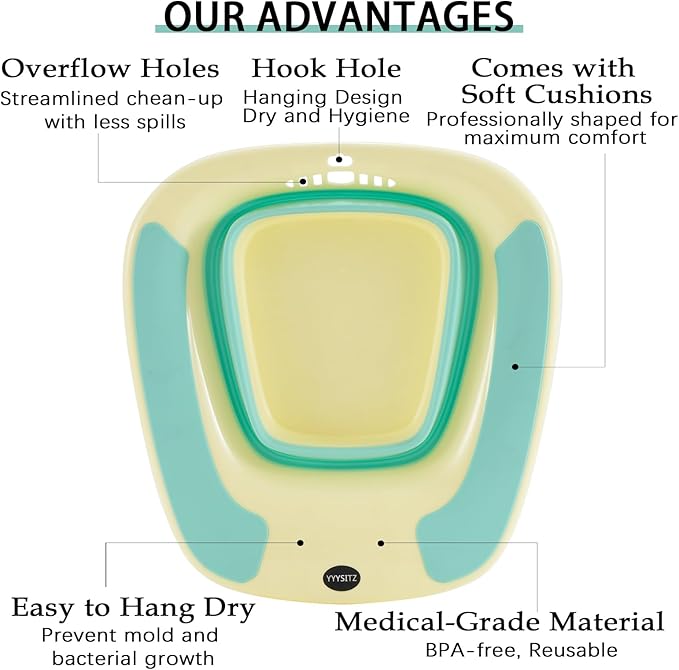 Sitz Bath, Sitz Bath for Toilet Seat, Sitz Bath for Hemorrhoids, Sitz Bath for Postpartum Care, Toilet Basin for Women Men Adults, Sits Bath Soak Salts Tub, Hip Bath Bowl, Portable, Green