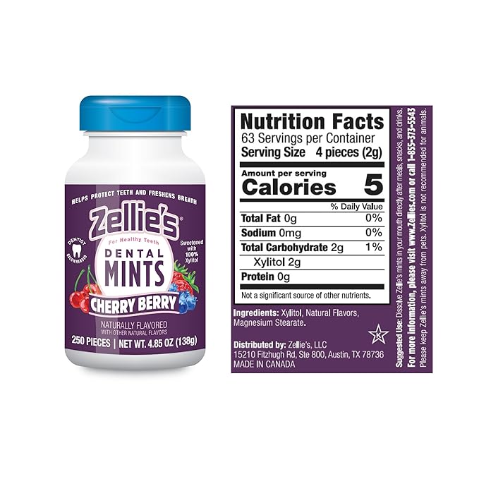 Zellies | 100% Xylitol Cherry Berry Breath Mints | No Aspartame, Gluten Free, Vegan & Kosher Mints (250 Count - Pack of 1)