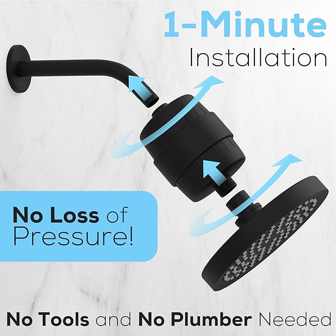 SparkPod 23 Stage Shower Head Filter for Dry Hair and Skin - High Output Universal Shower Filters to Remove Toxic Chemicals, Chlorine & Heavy Metals (Midnight Black Matte)