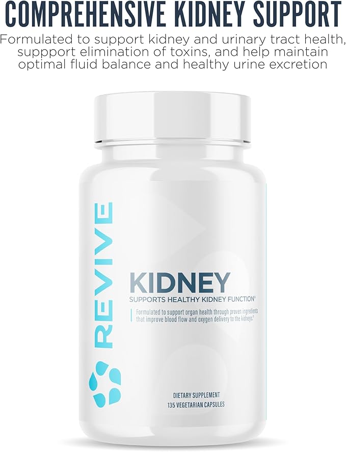 Revive MD Kidney Support Supplement for Men & Women - Kidney Cleanse Detox & Repair Capsules Support Overall Health & Function - Vegan-Friendly, Gluten-Free, & Soy-Free (135 Vegetarian Capsules)