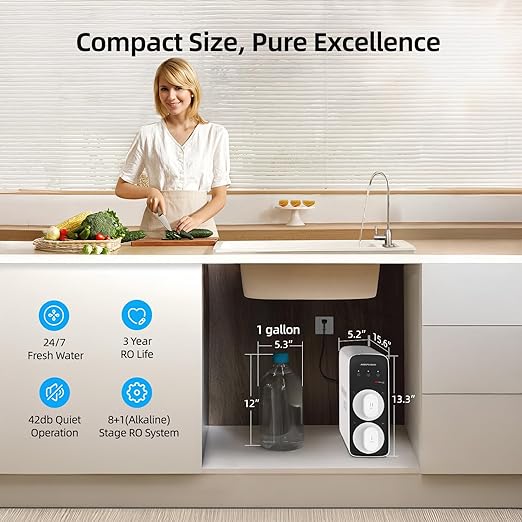 800GPD Tankless Reverse Osmosis System, MlZUDO Megaflo Mini 3:1 RO Water Filtration System, 8 Stage&36-Month RO System, NSF/ANSI 42&58&372 Certified Water Filter Under Sink, Smart LED Faucet
