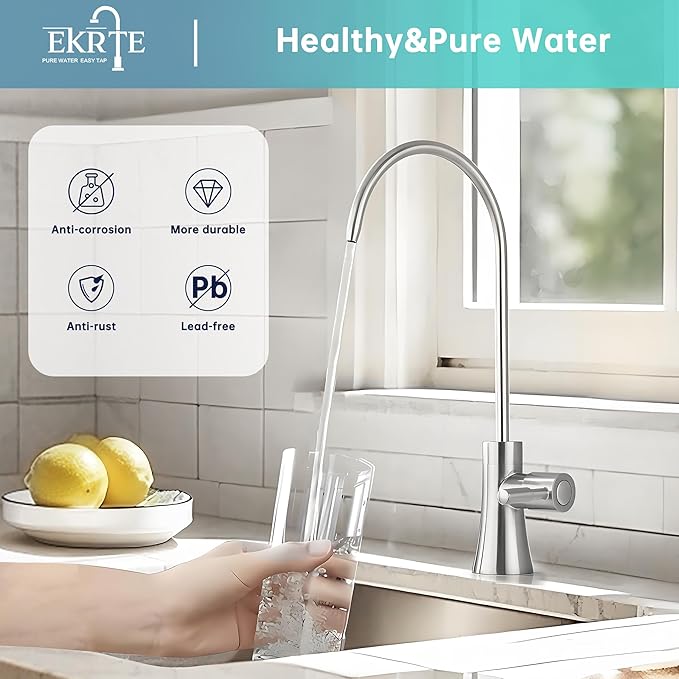 EKRTE Brass Drinking Water Faucet, Filtered Water Reverse Osmosis RO Faucet for Kitchen Sink, Brushed Nickel Reverse Osmosis Tap for Kitchen Sink