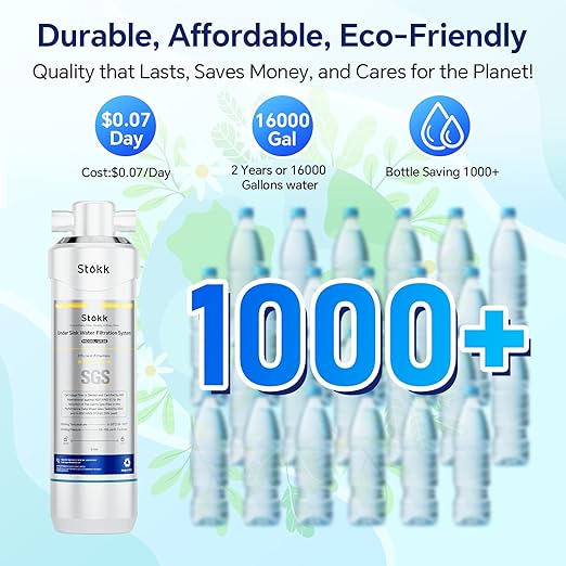 Stokk UR30 Under Sink Water Filter, Reduces Chlorine Bad Taste & Odor, 16000 Gallons Under Counter Water Filter Direct Connect to Kitchen Faucet, NSF/ANSI 42&372