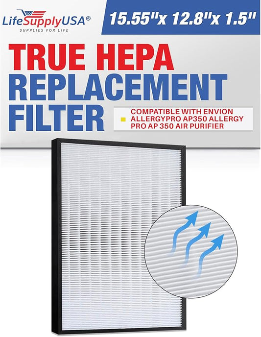 LifeSupplyUSA True HEPA Filter Replacement Compatible with Envion AllergyPro AP350 Allergy Pro AP 350 Air Purifier