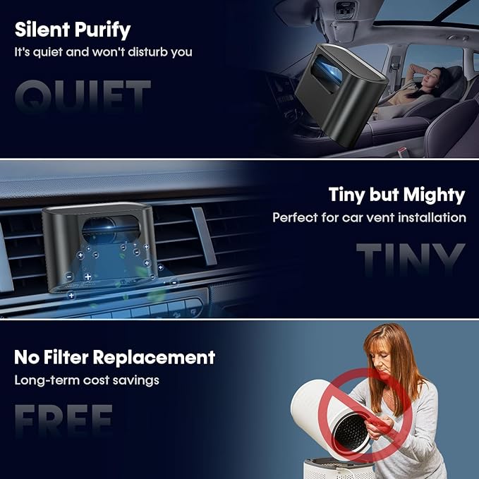 Smart Car Air Purifier Ionizer - Compact, Filter-Free Odor Eliminator for Smoke, Pet Odors and VOCs, Auto On/Off, Silent Operation, Universal Vent Clip Air Freshener for Car, Home, Office Use by Yakry