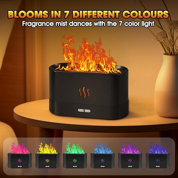 2 Pack Essential Oil Diffuser,Colorful Flame Air Aroma Diffuser Humidifier,Upgraded 7 Flame Colors Noiseless Essential Oil Diffuser for Home,Office,Yoga with Auto-Off Protection(180mL,Black)