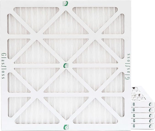 Glasfloss 24x24x1 MERV 10 (FPR 5-6) Pleated Air Filters Box of 6. Actual Size: 23-3/8 x 23-3/8 x 7/8