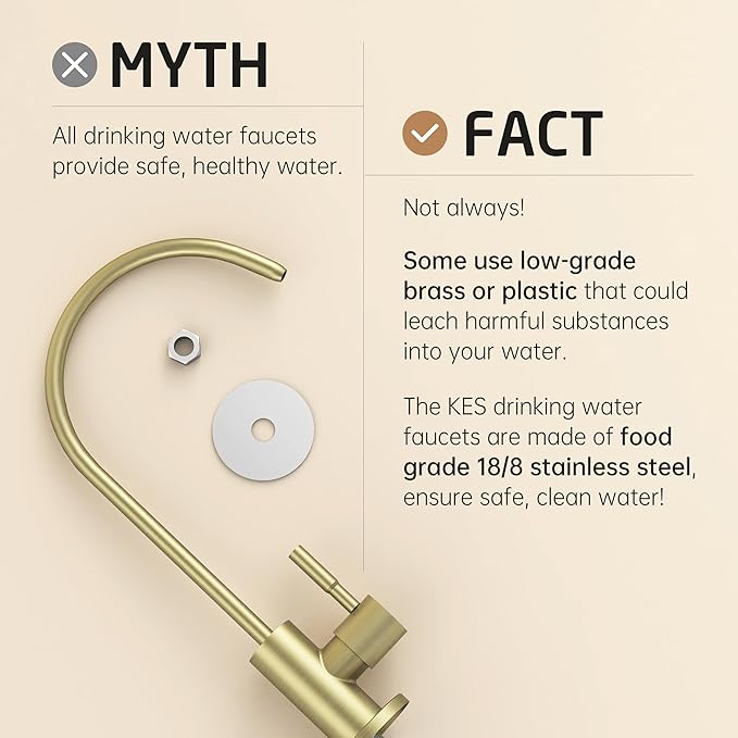 KES RO Faucet Water Filter Faucet Non-Air-Gap Drinking Water Beverage Faucets for Reverse Osmosis Systems Filtration System 304 Stainless Steel Brushed Gold, Z504CLFF18-BZ