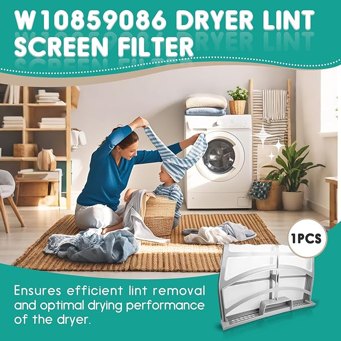 W10859086 Dryer Lint Screen Filter Replacement, Fits for Whirlpool Kenmore Maytag Dryers, Replaces W10608811 W10701353 AP5999318 EAP11731421 MEDB835DW3 MEDB835DW4 PS11731421 4378144 (LintFilter)