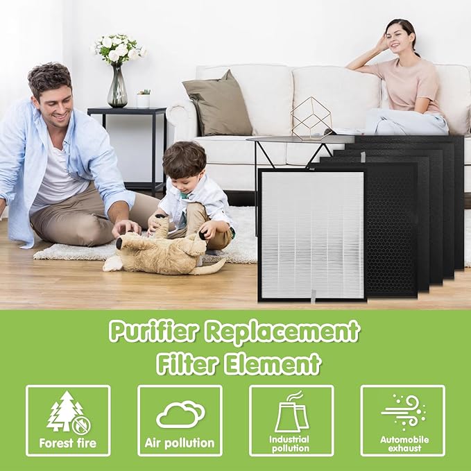 3000 Replacement Filters, Compatible with 3000, 3000M, 3000Pro Air Pur-ifier, 1 Efficiency Air Filters,2 Activated Carbon Filters and 6 Carbon Pre-Filters