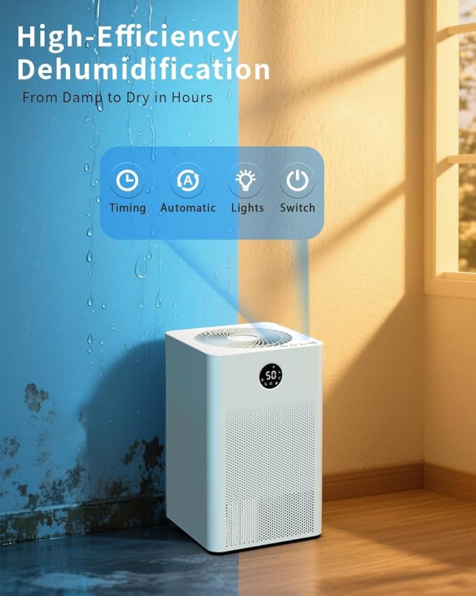 HD022 Dehumidifier for Home 1600 Sq. Ft 101.45oz Water Tank Small Quiet Dehumidifiers for Room Study Office Bathroom Bedroom Basement Cloakroom
