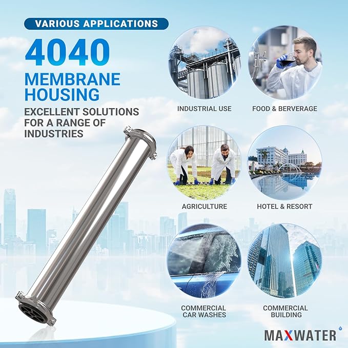 Max Water - Heavy Duty - Reverse Osmosis 4040 Membrane Housing - 4" x 40" good for industrial use - 4040 housing