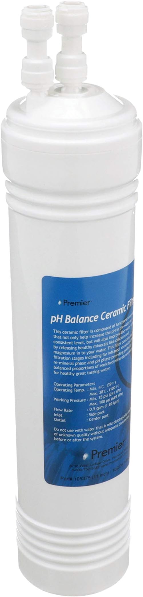 Watts Premier pH Balancing Ceramic Post-Filter with 1/4" QC (Quick Connect) Fittings for All RO Reverse Osmosis Systems, Water Filter Replacement, 6 Layers, Fits 3/8" Faucet Tubing
