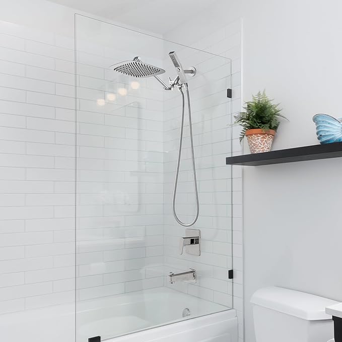 G-Promise All Metal 12 Inch Dual Square Shower Head with Handheld Spray Combo, Rain Shower Head, Adjustable Extension Arm, 3-Way Diverter, 71 Inch Extra Long Hose - A Bathroom Upgrade(Brushed Nickel)