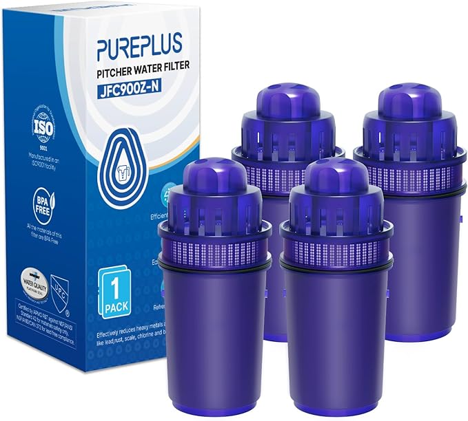 PUREPLUS JFC900Z Pitcher Water Filter Replacement for Pur PPF900Z, PPF951K, PPT700W, CR-1100C, DS-1800Z, CR-6000C, PPT711W, PPT711, PPT710W, PPT111W, PPT111R Pitchers and Dispensers, 4PACK