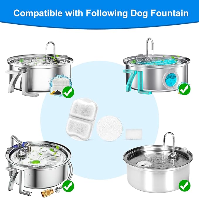 16 Sets Replacement Filters-Dog Water Fountain Filters for Large Dogs, Pet Water Filters Compatible with oneisall 7L/230oz/1.8G Stainless Steel Dog Fountain