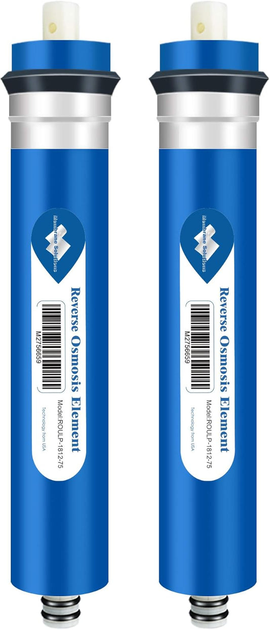 Membrane Solutions 75 GPD RO Membrane, Reverse Osmosis Membrane, RO Membrane Replacement, Reverse Osmosis Filter Replacement for Under Sink Home Drinking RO Water Purifier System (2 PACK)