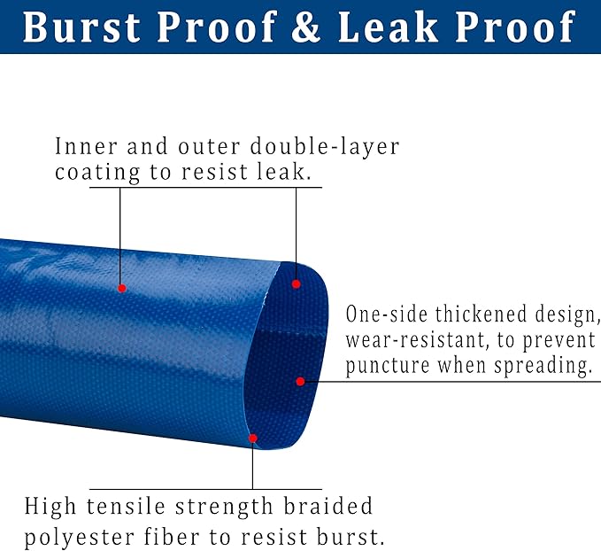 2-1/2 in x 25 ft Pool Backwash Hose Heavy Duty Drain Discharge Double PVC Lay flat General Purpose Vinyl Hose, Burst Resistant for Water Transfer Sump Pump Pool Filter (2.5in 25ft fiber reinforced)