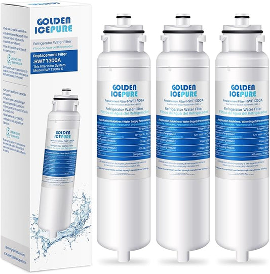 GOLDEN ICEPURE RWF1300A Water Filter Replacement for Daewoo DW2042FR-09, DW2042FB, Kenmore 469130, Aqua Crystal DW2042F-09, FRN-Y22D2V, FRN-Y22D2W,3PACK